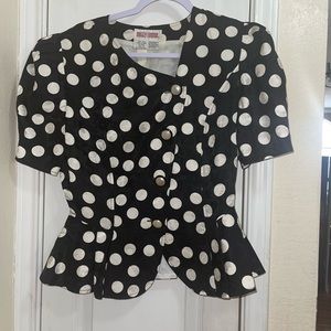 Brand-Vintage Maggy London Polka Dot Blouse Size-10  Color-Black